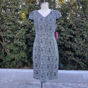 New With Tags Betsey Johnson Silver Black Metallic Cap Sleeve  Dress Women’s 12